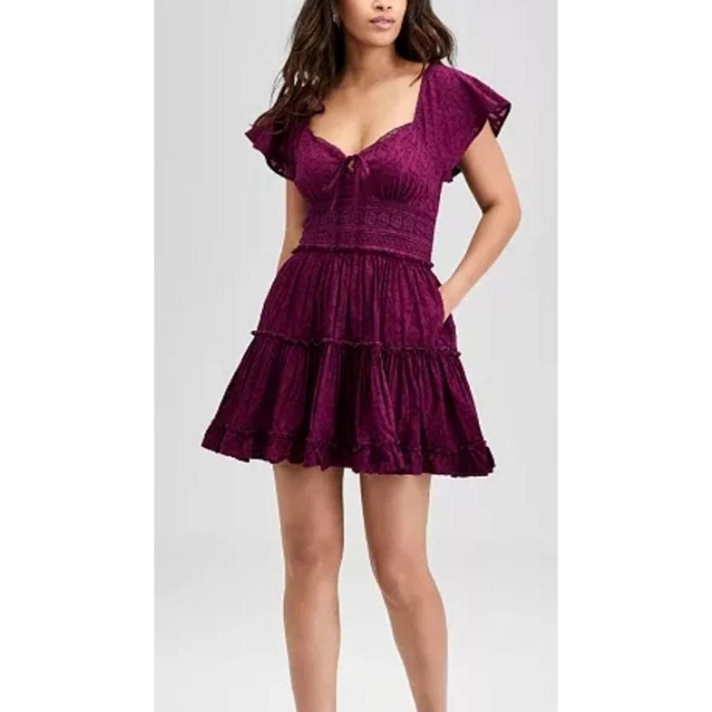 And Now This Women's Smocked Back Fit & Flare Ruffle Mini Dress - Purple - Large